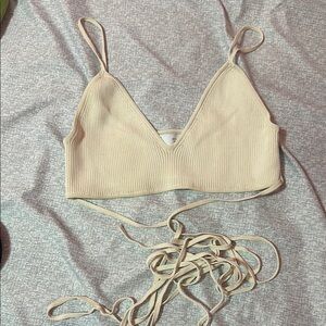 Zara Cream Ribbed Bralette Top